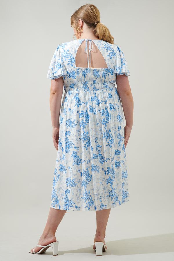 Sugarlips French Rose Sonny Back Cut Out Midi Dress Curve