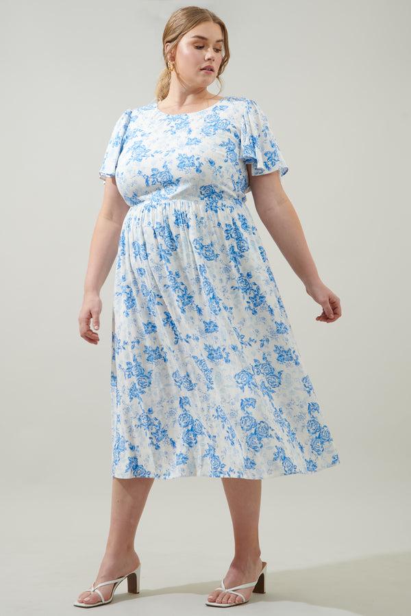 Sugarlips French Rose Sonny Back Cut Out Midi Dress Curve