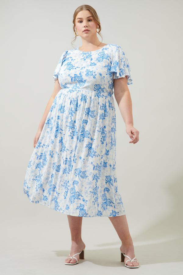 sugarlips French Rose Sonny Back Cut Out Midi Dress Curve