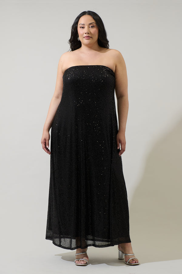 sugarlips Friday Nights Sequin Strapless Maxi Dress Curve