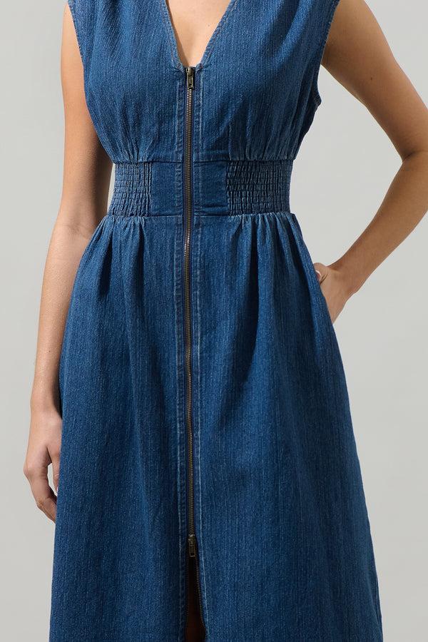 Sugarlips Gabriella Denim Lula Sleeveless Smocked Midi Dress