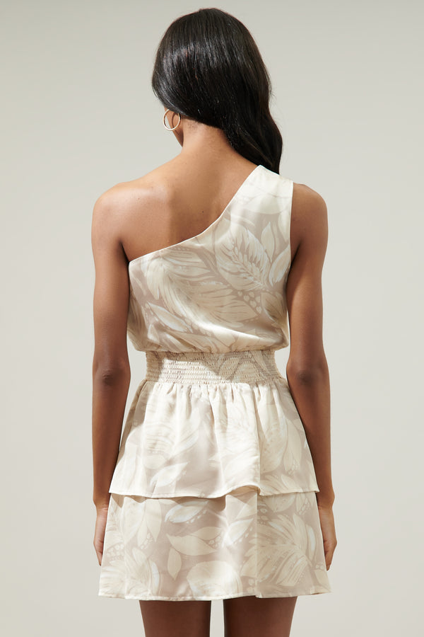 Sugarlips Gardenia Floral Satin Show Off One Shoulder Mini Dress