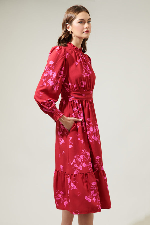 Sugarlips Gemma Floral Caitlyn Smock Sleeve Midi Dress