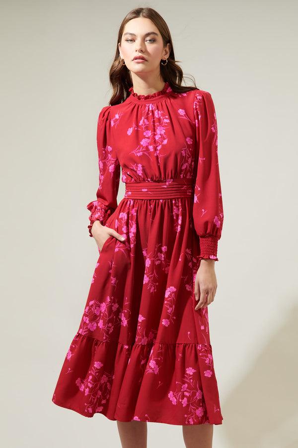 Sugarlips Gemma Floral Caitlyn Smock Sleeve Midi Dress