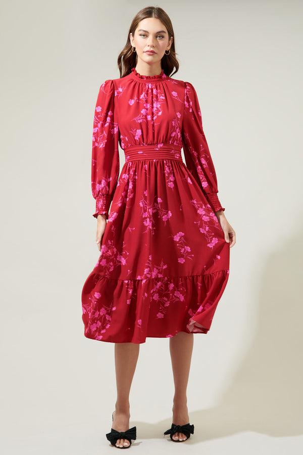 sugarlips Gemma Floral Caitlyn Smock Sleeve Midi Dress