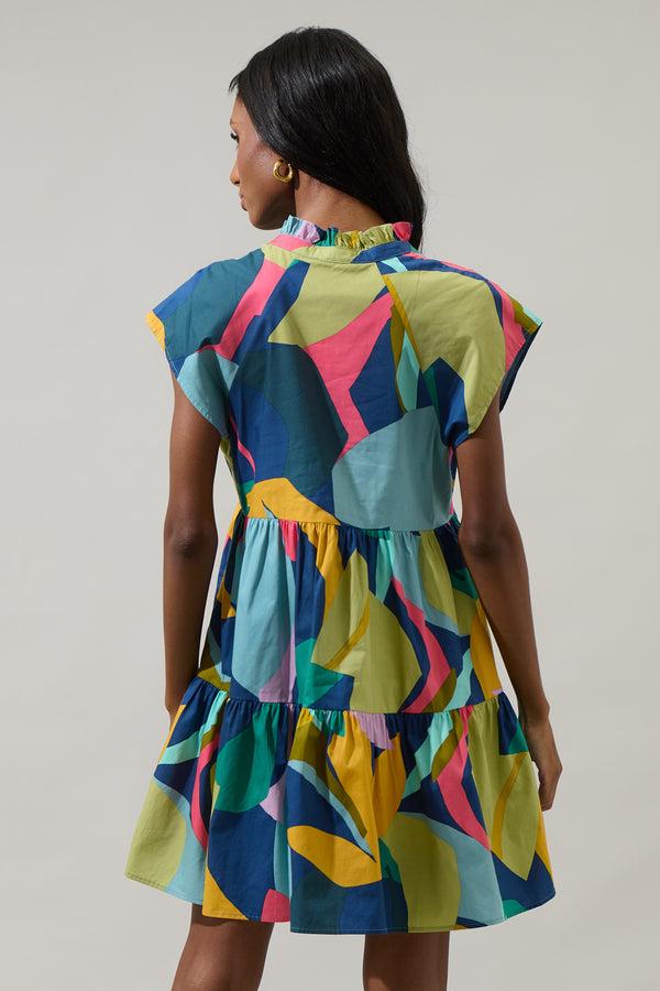 Sugarlips Gia Abstract Janelly Poplin Tiered Mini Dress