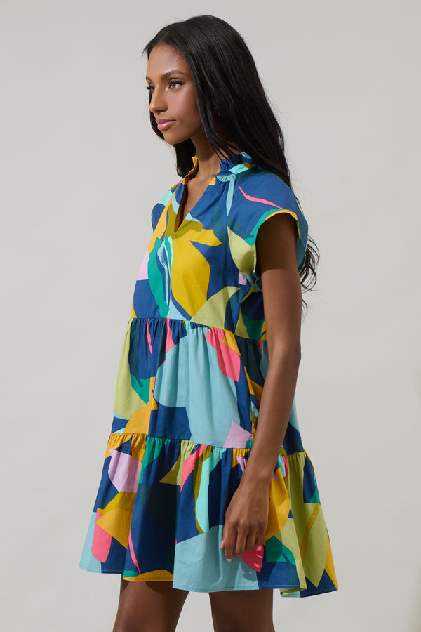 Sugarlips Gia Abstract Janelly Poplin Tiered Mini Dress