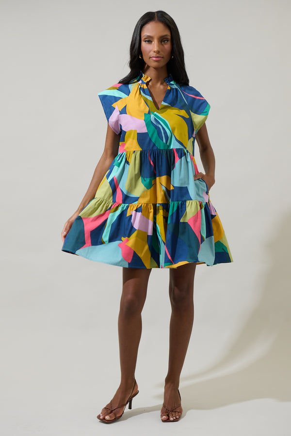 Sugarlips Gia Abstract Janelly Poplin Tiered Mini Dress