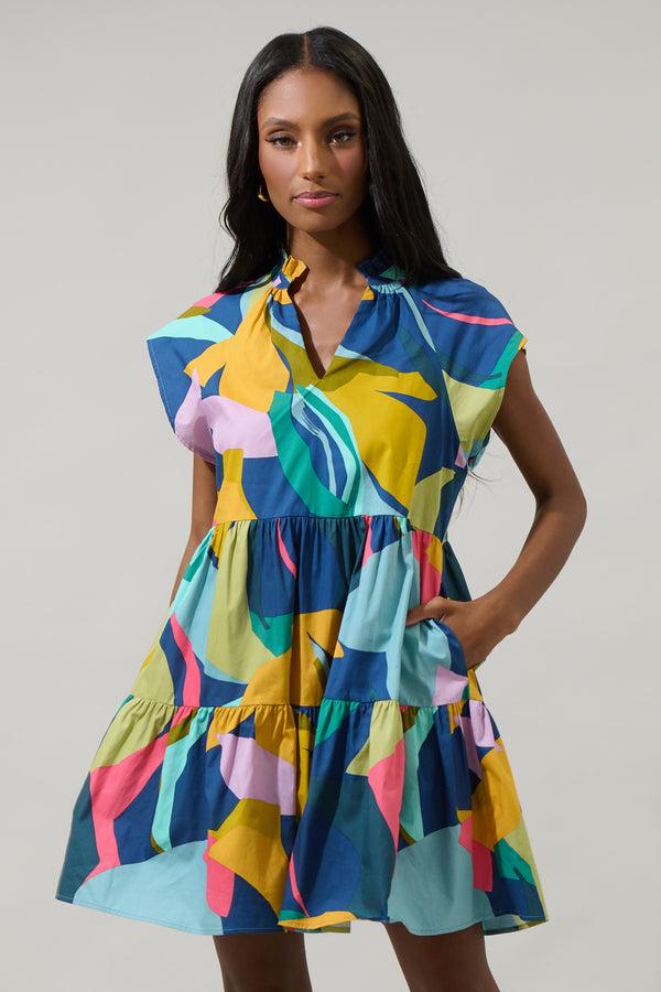 sugarlips Gia Abstract Janelly Poplin Tiered Mini Dress