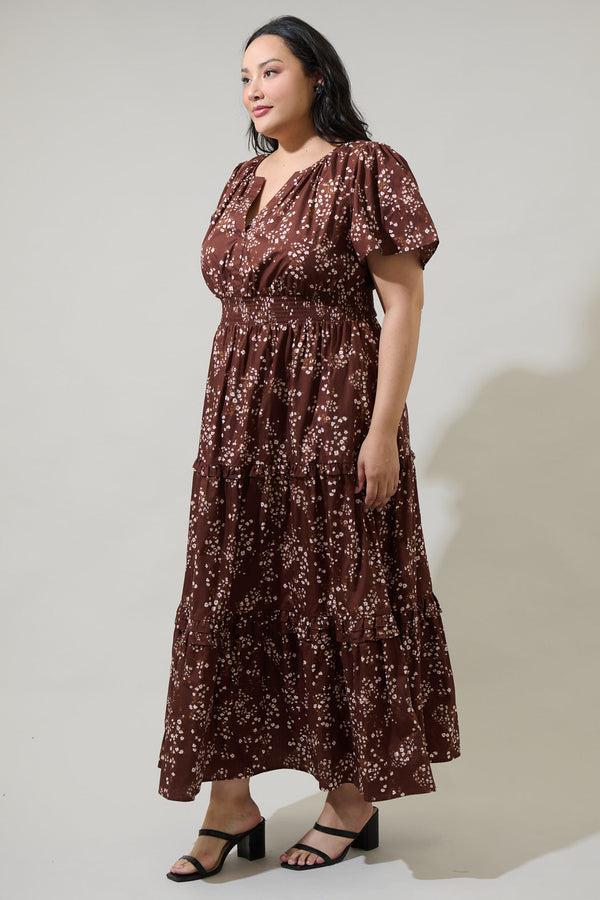 Sugarlips Gibson Floral Palmer Poplin Tiered Maxi Dress Curve
