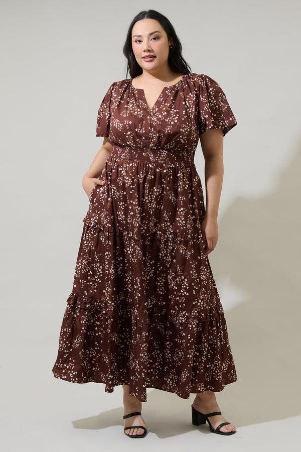 sugarlips Gibson Floral Palmer Poplin Tiered Maxi Dress Curve