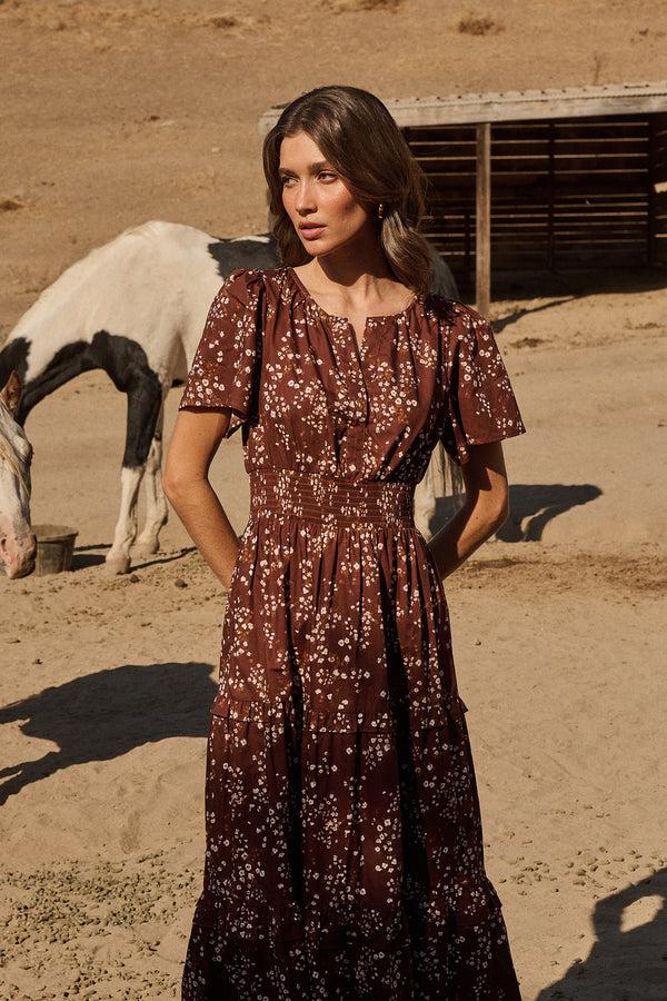 sugarlips Gibson Floral Palmer Poplin Tiered Maxi Dress