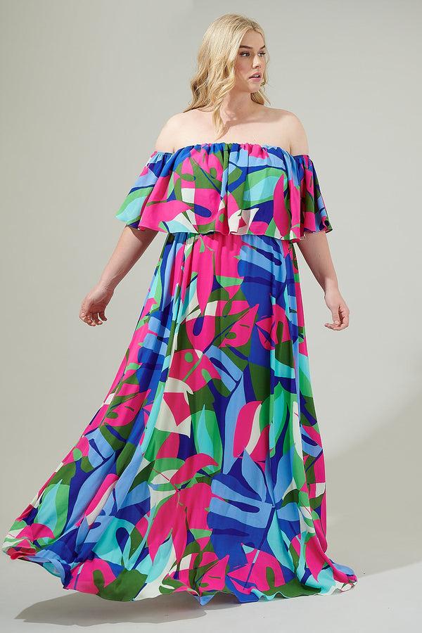Sugarlips Ginger Tropics Enamored Off The Shoulder Ruffle Dress Curve