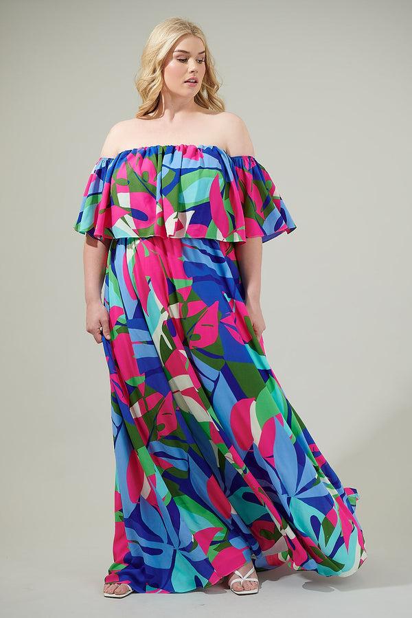 Sugarlips Ginger Tropics Enamored Off The Shoulder Ruffle Dress Curve