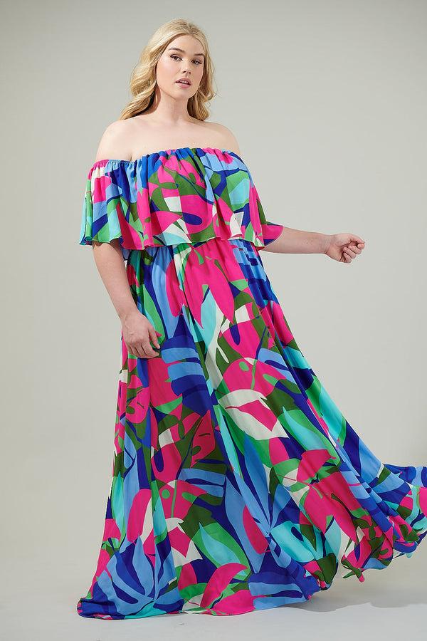 sugarlips Ginger Tropics Enamored Off the Shoulder Ruffle Dress Curve