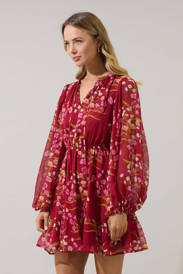 Sugarlips Ginnie Floral Paxton Balloon Sleeve Mini Dress
