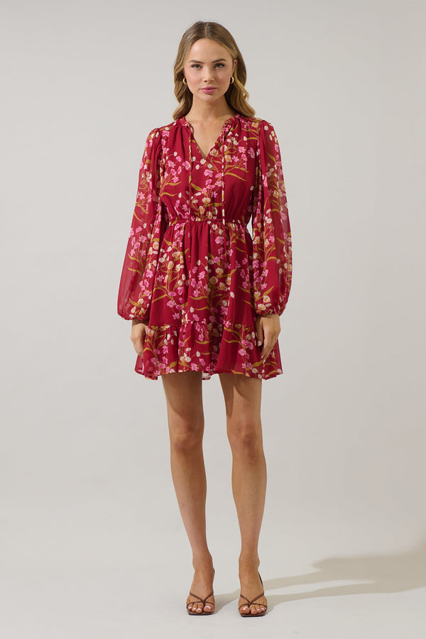 Sugarlips Ginnie Floral Paxton Balloon Sleeve Mini Dress