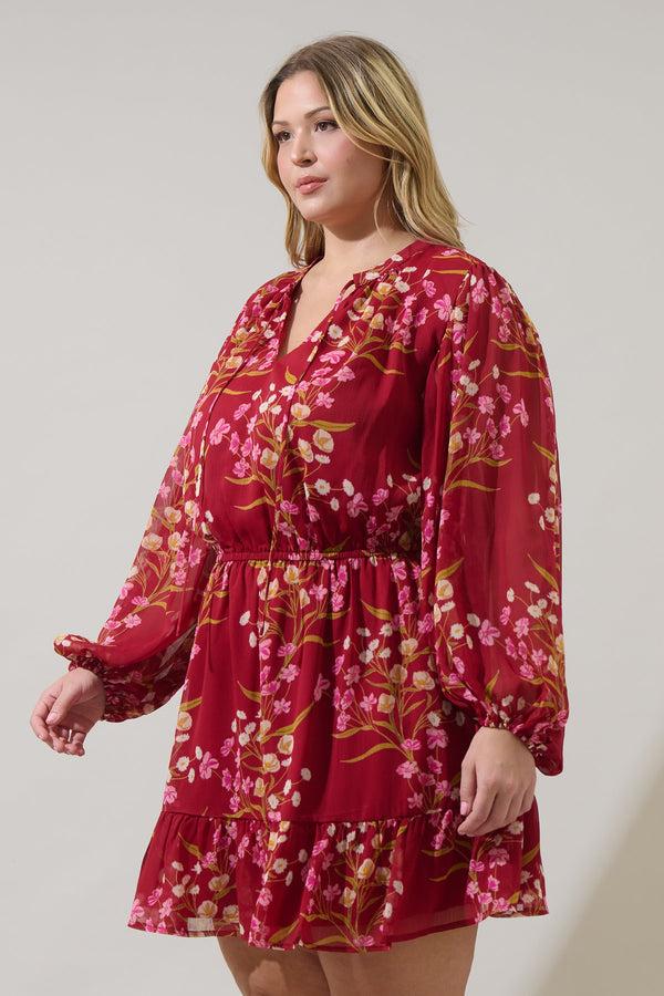 Sugarlips Ginnie Floral Paxton Balloon Sleeve Mini Dress Curve