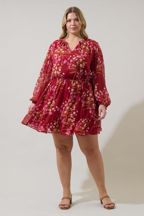Sugarlips Ginnie Floral Paxton Balloon Sleeve Mini Dress Curve
