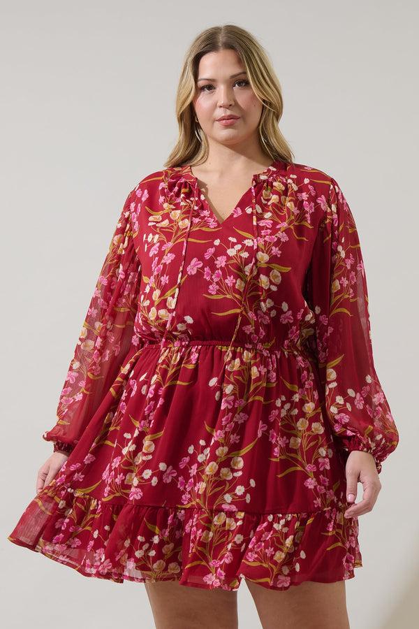sugarlips Ginnie Floral Paxton Balloon Sleeve Mini Dress Curve