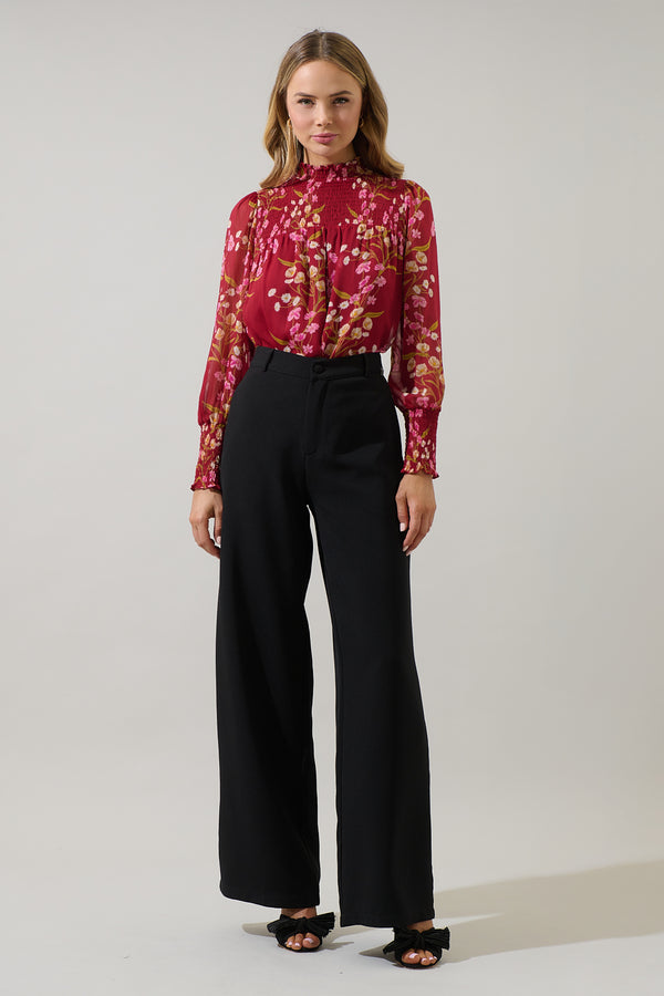 Sugarlips Ginnie Floral Sunnie Long Balloon Sleeve Blouse