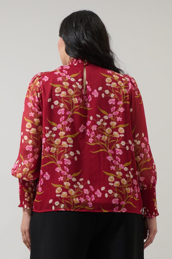 Sugarlips Ginnie Floral Sunnie Long Balloon Sleeve Blouse Curve