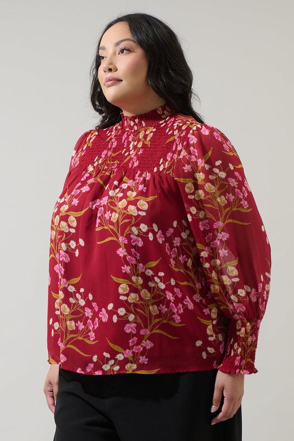 Sugarlips Ginnie Floral Sunnie Long Balloon Sleeve Blouse Curve