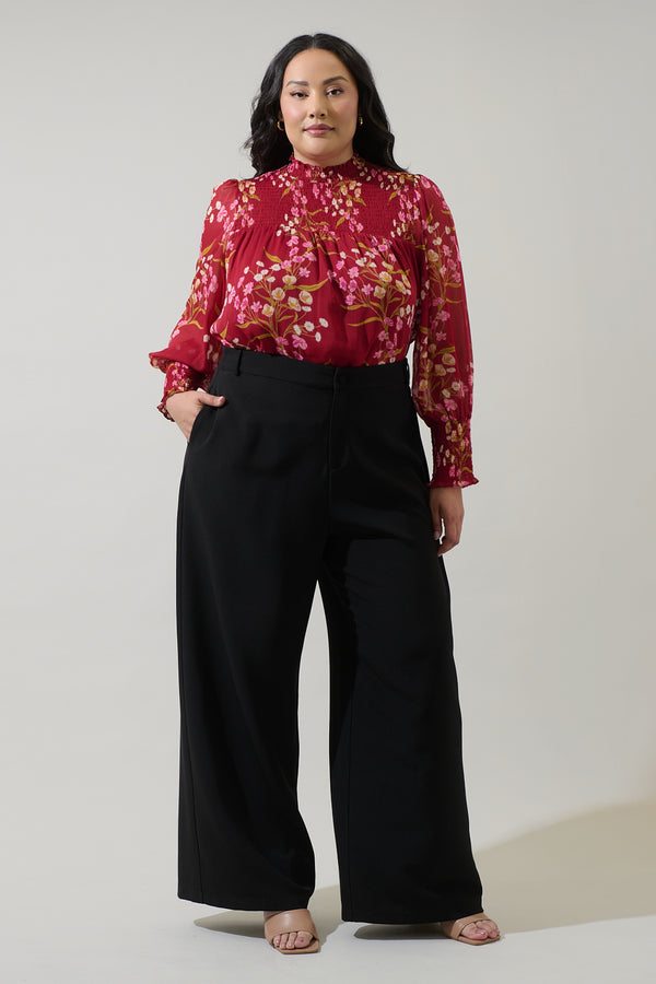 Sugarlips Ginnie Floral Sunnie Long Balloon Sleeve Blouse Curve