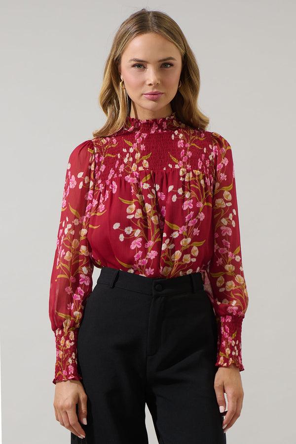 sugarlips Ginnie Floral Sunnie Long Balloon Sleeve Blouse