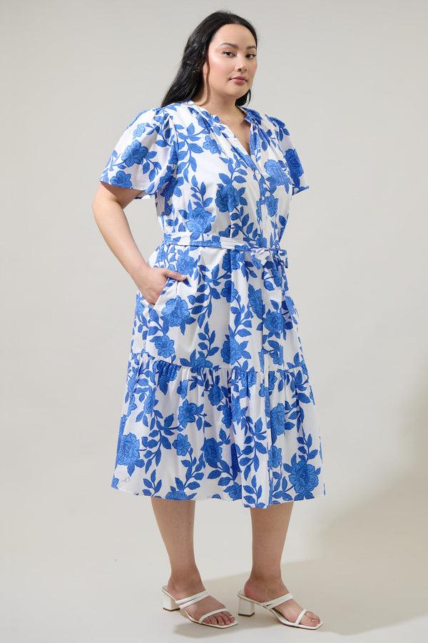 Sugarlips Glantis Floral Cora Button Up Midi Dress Curve