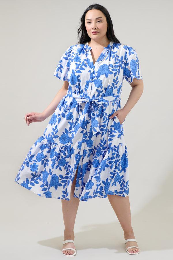 sugarlips Glantis Floral Cora Button Up Midi Dress Curve
