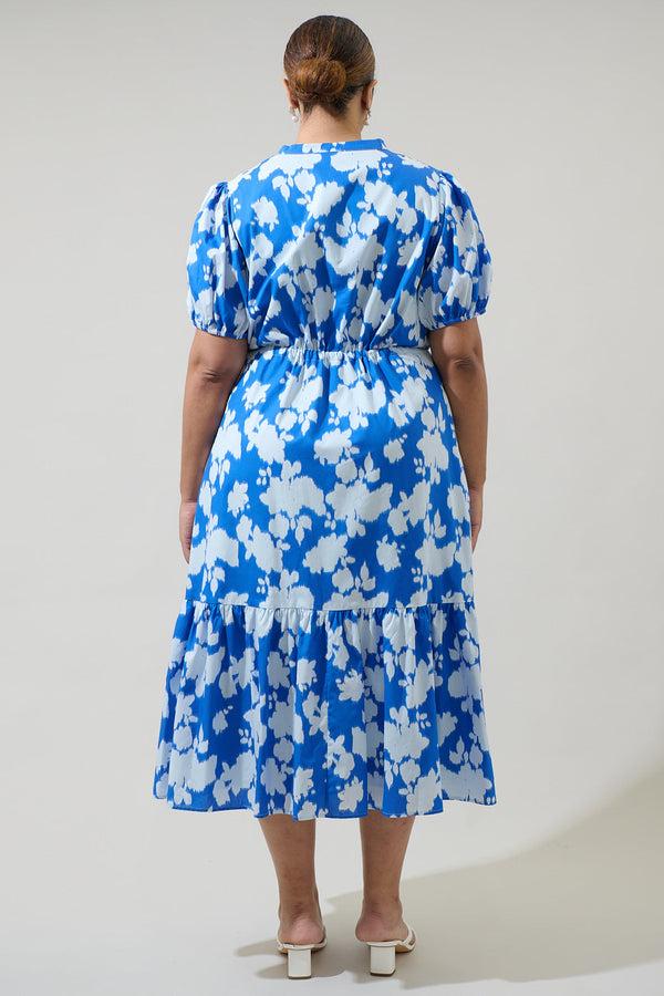 Sugarlips Grafton Floral Ticking Floral Waist Tie Midi Dress Curve