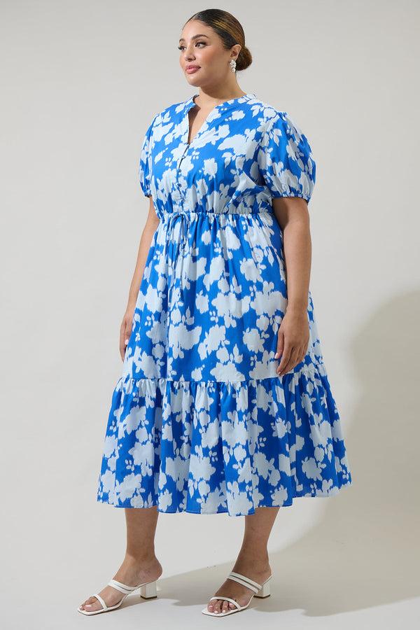 Sugarlips Grafton Floral Ticking Floral Waist Tie Midi Dress Curve