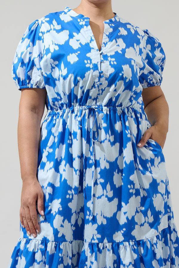 Sugarlips Grafton Floral Ticking Floral Waist Tie Midi Dress Curve