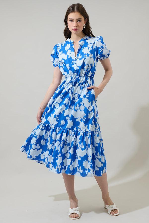 Sugarlips Grafton Floral Ticking Floral Waist Tie Midi Dress