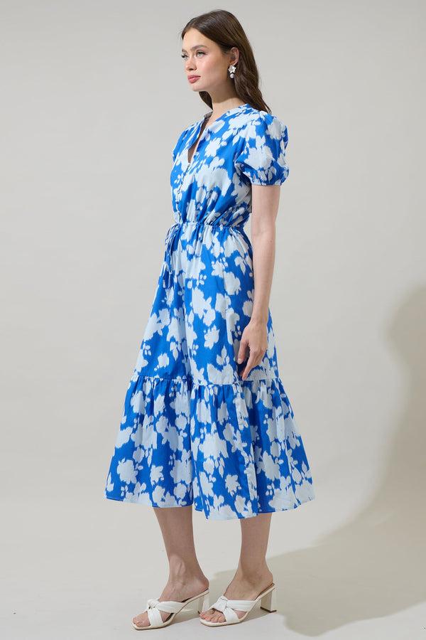 Sugarlips Grafton Floral Ticking Floral Waist Tie Midi Dress