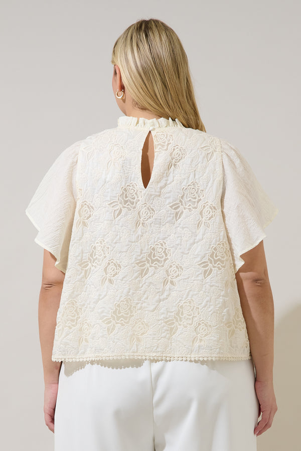 Sugarlips Gretal Embroidered Flutter Sleeve Top Curve
