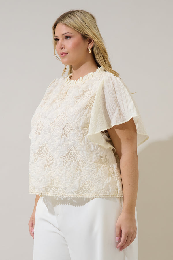 Sugarlips Gretal Embroidered Flutter Sleeve Top Curve