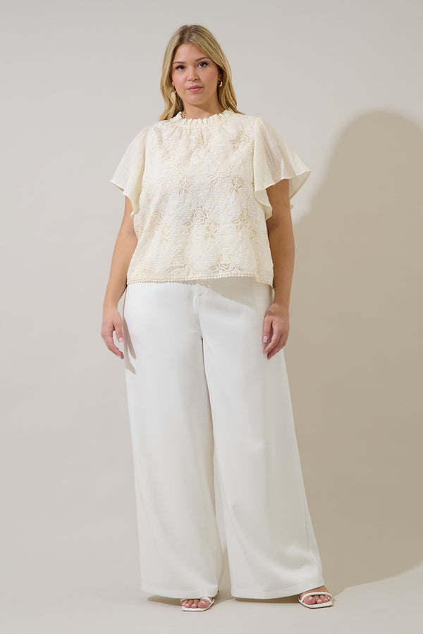 Sugarlips Gretal Embroidered Flutter Sleeve Top Curve