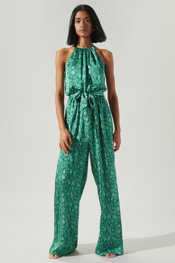 sugarlips Gwendolyn Snake Print Lighthearted Trapeze Jumpsuit