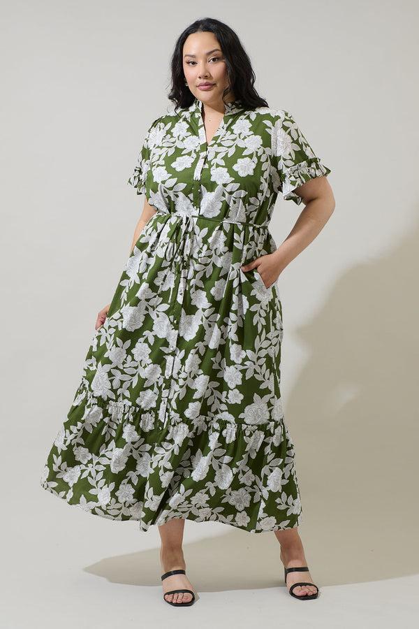 sugarlips Haizley Floral Alna Button Up Midi Dress Curve