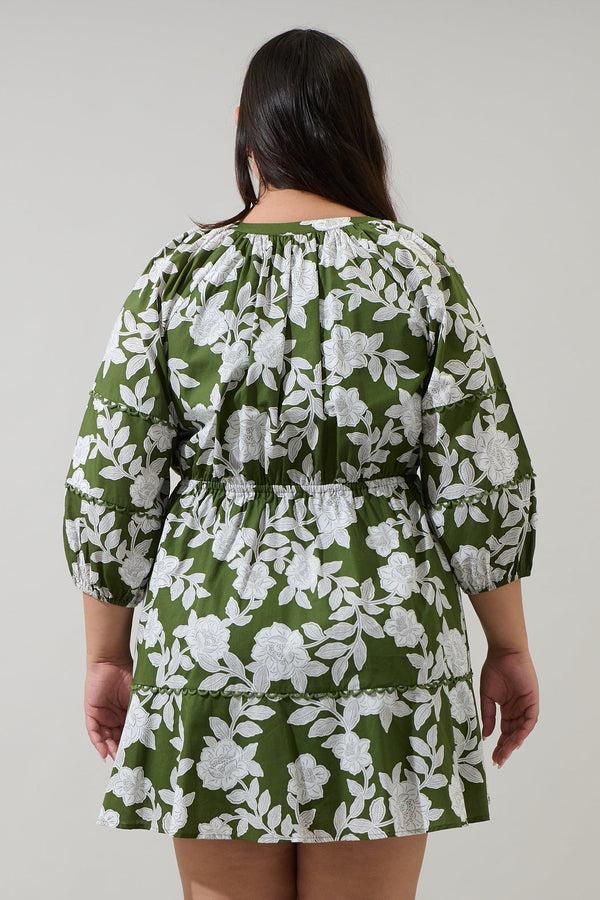 Sugarlips Haizley Floral Dabria Split Neck Mini Dress Curve