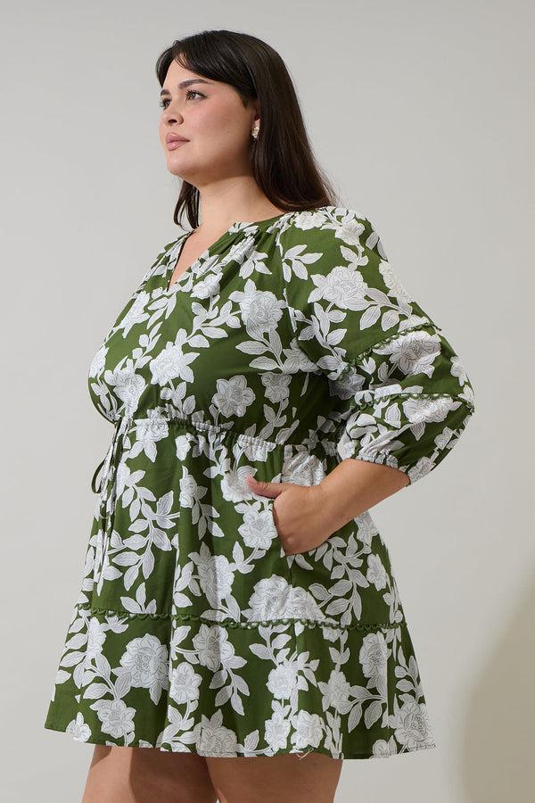 Sugarlips Haizley Floral Dabria Split Neck Mini Dress Curve