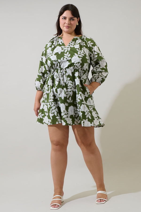 Sugarlips Haizley Floral Dabria Split Neck Mini Dress Curve