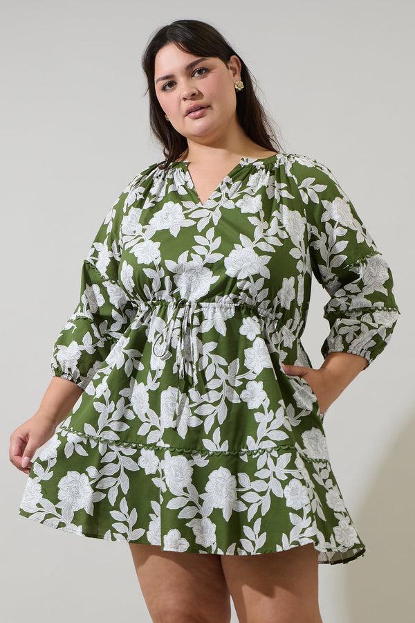 sugarlips Haizley Floral Dabria Split Neck Mini Dress Curve