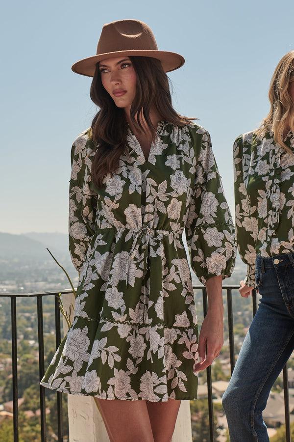 sugarlips Haizley Floral Dabria Split Neck Mini Dress