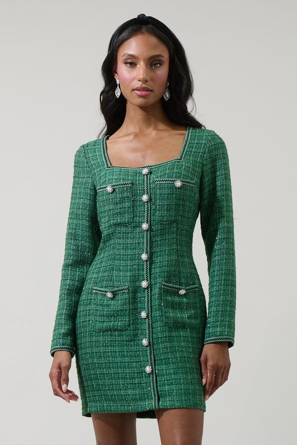 Sugarlips Haley Tweed Salome Button Down Mini Dress
