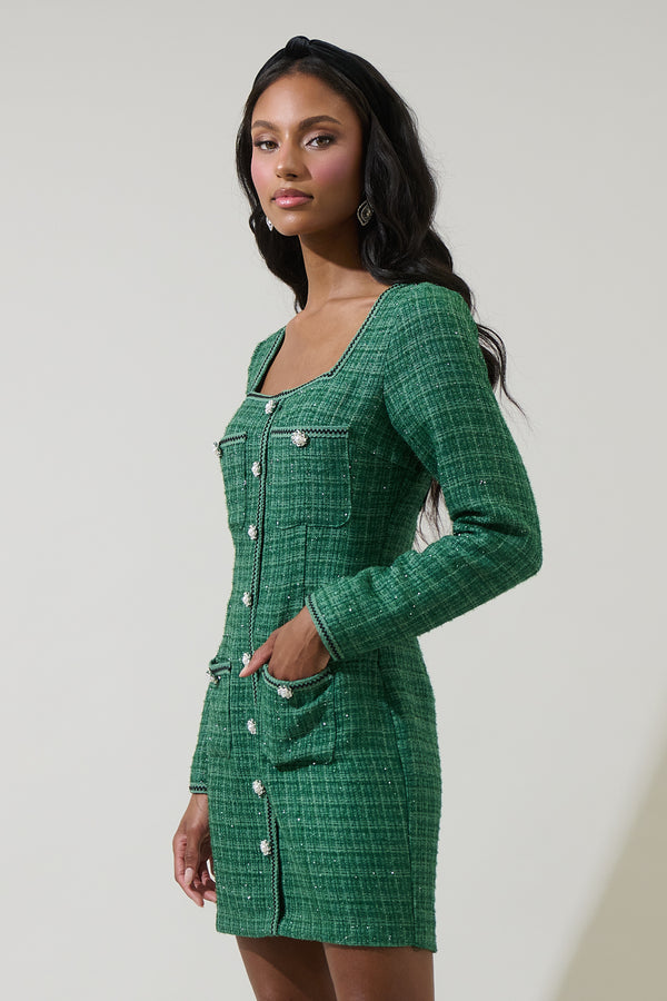 Sugarlips Haley Tweed Salome Button Down Mini Dress