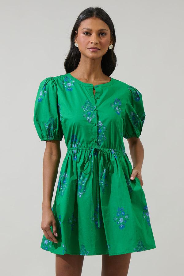 Sugarlips Halina Floral Alba Puff Sleeve Mini Dress