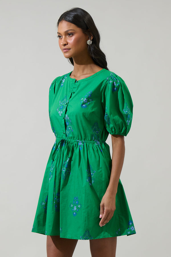 Sugarlips Halina Floral Alba Puff Sleeve Mini Dress